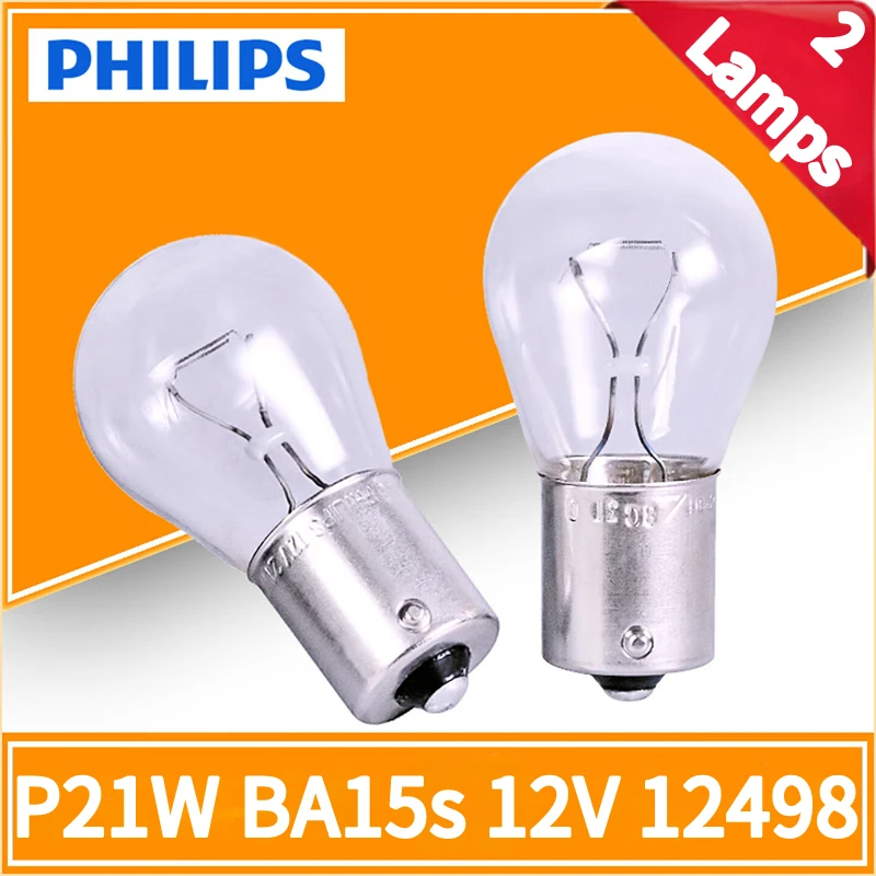 Lâmpadas Philips 2 P21W S25 BA15s 1156 Vision para Sinalização de Direção, Lâmpadas Originais para Carro, Luzes de Neblina Padrão, Luz de Ré 12498CP