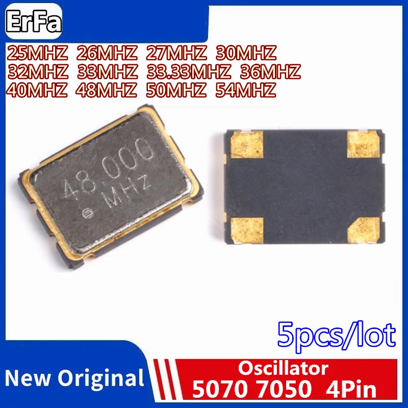 5個7050 5070 4pin smdアクティブ発振器25mhz 26mhzの40mhz 48mhz 50mhz 54mhz 27mhz 30mhz 32mhz 33mhz 33.33mhz 36mhz