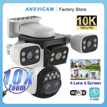 ANSVICAM 10K UHD WiFi6 20MP 실외 보안 카메라, 10X 줌 4개 화면 4개 렌즈 PTZ 자동 추적 CCTV용 방수