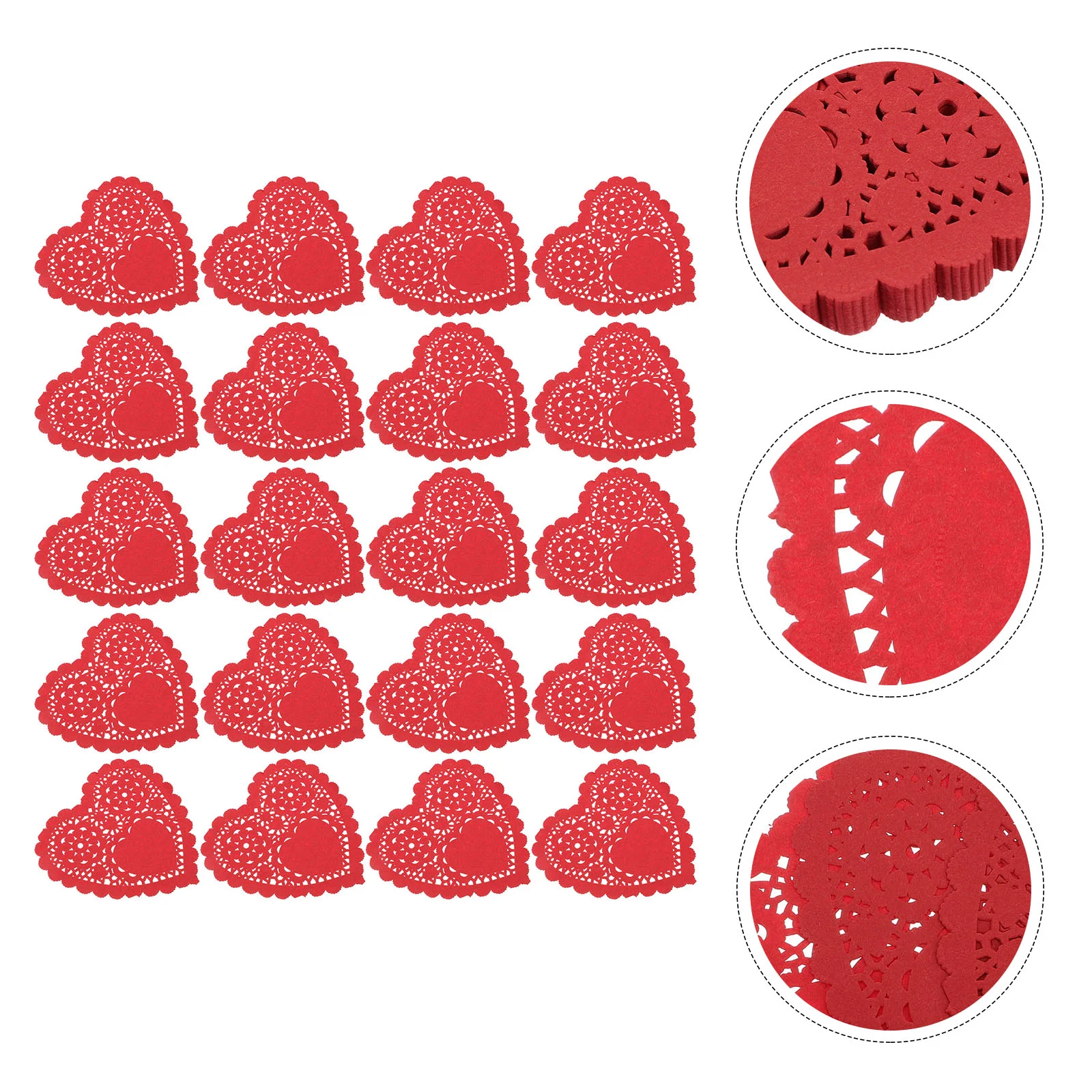 100 Pcs Valentine's Day Paper Pads Heart-shaped Food Mats Themed Doilies Round Cake Placemat Hollow-out Blotting