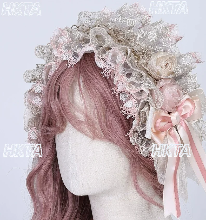 Japanese Heavy Industry Elegant Flower Wedding Lace Bow Headband Headwear Sweet Cute Lolita Hair Clips Apparel Accessories Women