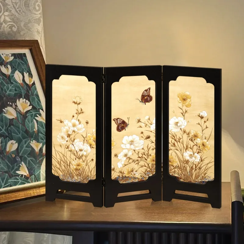 Chinese Style Screen Ornament Vintage Mid-Century Desktop Decorative Display Creative Home Decoration & Gift