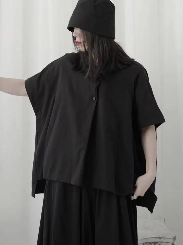 

Ladies Short Sleeve Shirt Summer New Asymmetric Personality Design Fashion Popular Loose Casual Large Size Short Sleeve Shirt