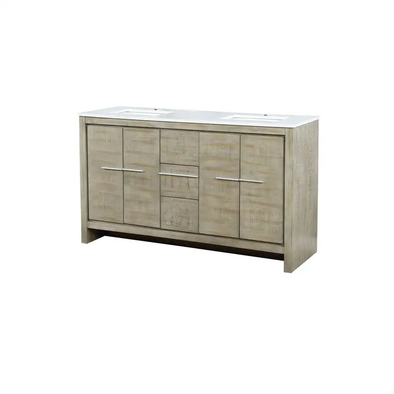 حمام مزدوج من السنط الريفي مقاس 60 بوصة مع سطح كوارتز أبيض، عمق 20 بوصة، حل تخزين حمام أنيق وعملي #4