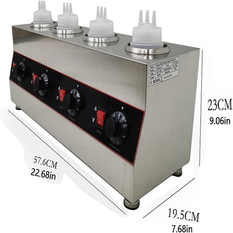 4 شبكات الكهربائية موزع صلصة الطعام التجارية صلصة دفئا 650 مللي زجاجات ضغط الجبن المربى آلة تدفئة الشوكولاتة