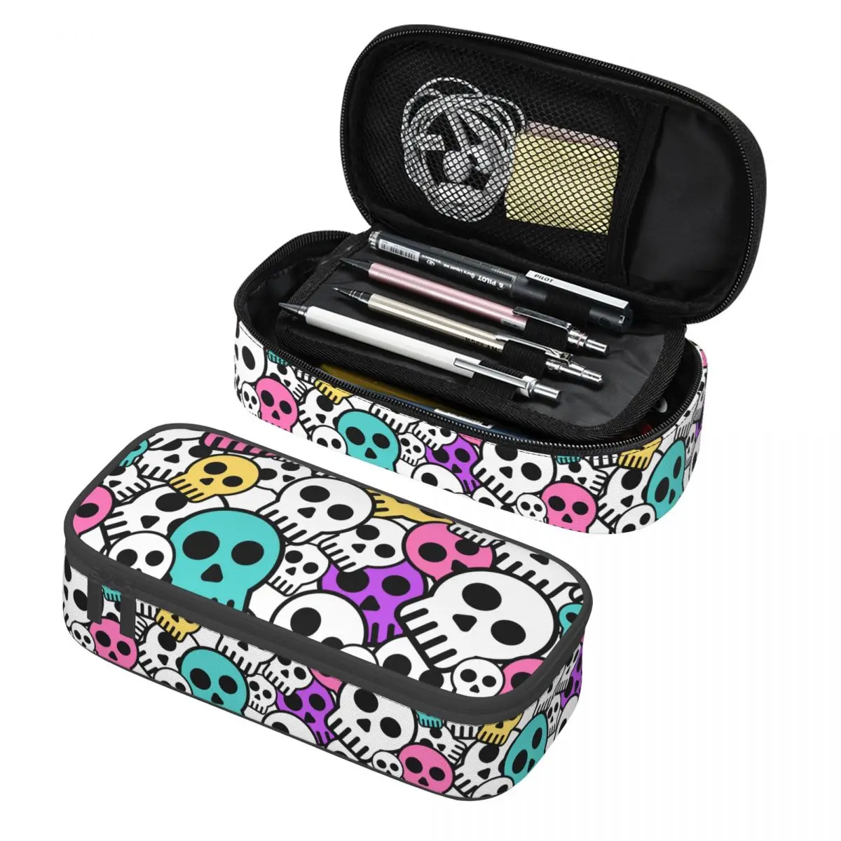 

Пользовательские милые пеналы с принтом черепа ужасов для мальчиков и девочек, большая коробка для ручек со скелетом смерти, сумка для канцелярских принадлежностей