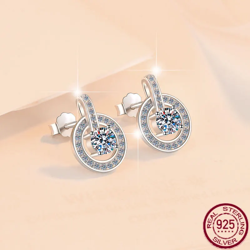 

New fashion pure silver earrings round jewelry high-end sense round cake earrings moissanite ear jewelry wedding jewelry