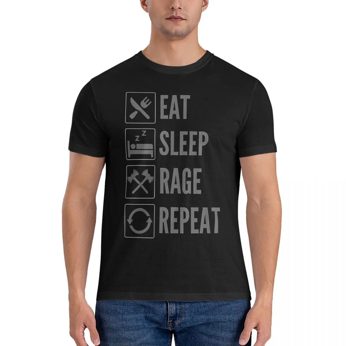 Eat, Sleep, Rage, Repeat - Dnd Barbarian Class Print T-Shirt for Men D-Dungeons And Dragons DND Vintage Pure Cotton Tee Shirt