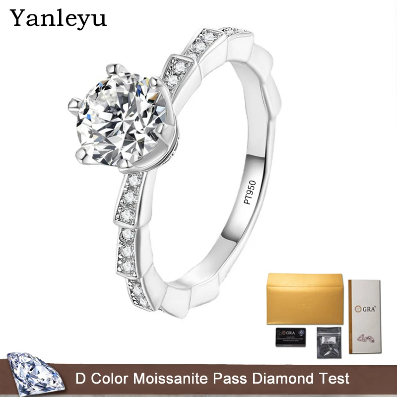 

Yanleyu Classic 6 Prongs Snake Ring Solid Platinum Platinum 1.0CT 2.0CT Moissanite D Color Diamond Wedding Rings for Women