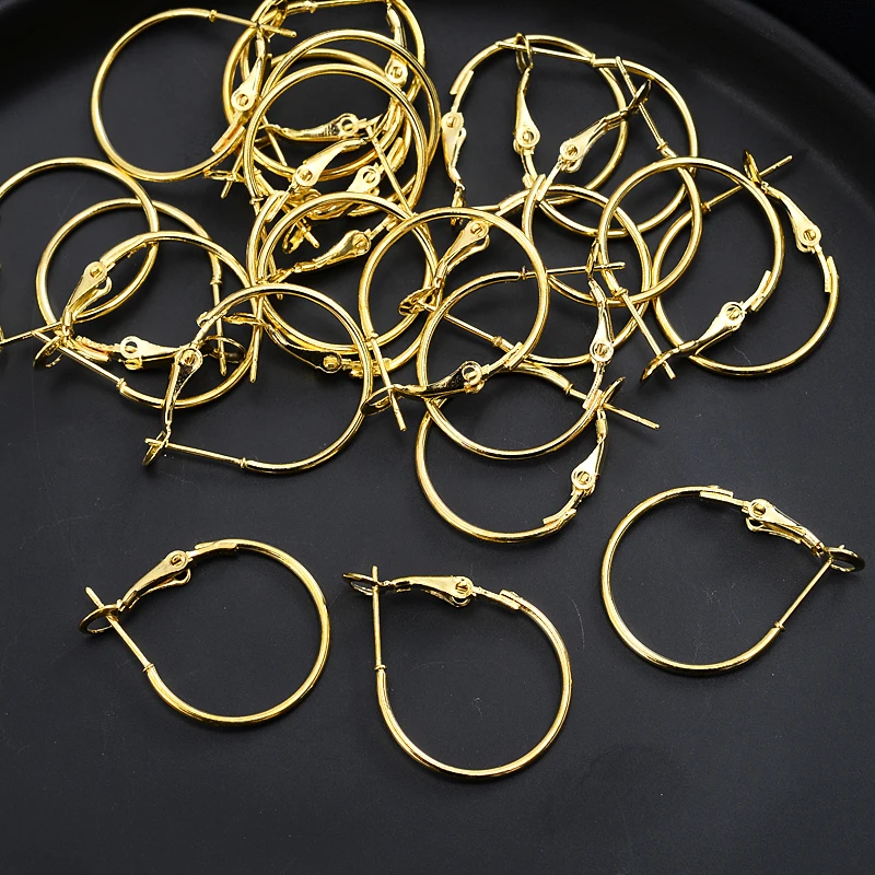 10-30Pcs Gold Plated Circle Round Hoop Loop Smooth Earrings Hooks Earring Findings for Diy Jewelry Making Accessories Supplies