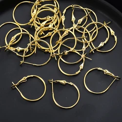 Banhado a ouro Rodada Hoop Loop Brincos, Ganchos Achados, Jóias DIY Fazendo Acessórios, Suprimentos, Círculo Suave, 10-30Pcs