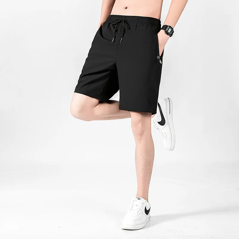 Solid color black ice silk shorts men's summer trend sports leisure sports simple and loose Z009