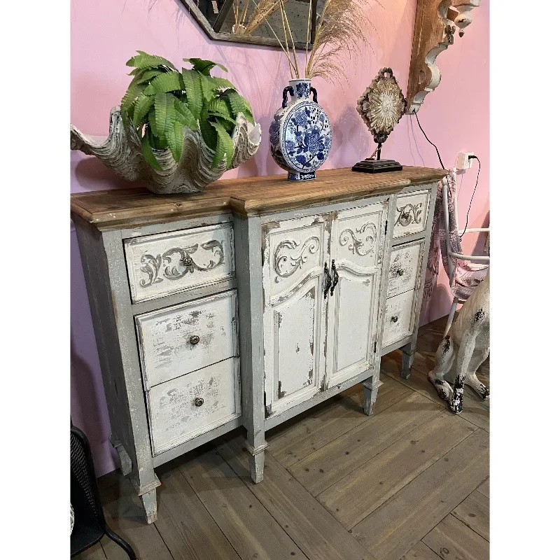 French retro relief multi-pump multi-functional solid wood home indoor living room dining side display