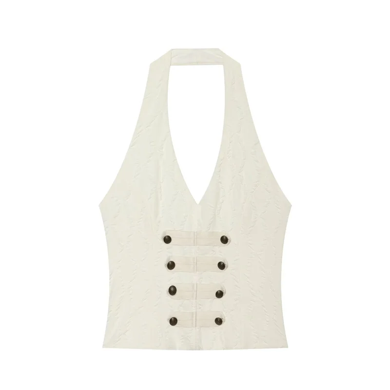 Women's Halter Top 2026 Summer New Casual Fashion V-Neck Jacquard Rope Knot Halter Vest Top