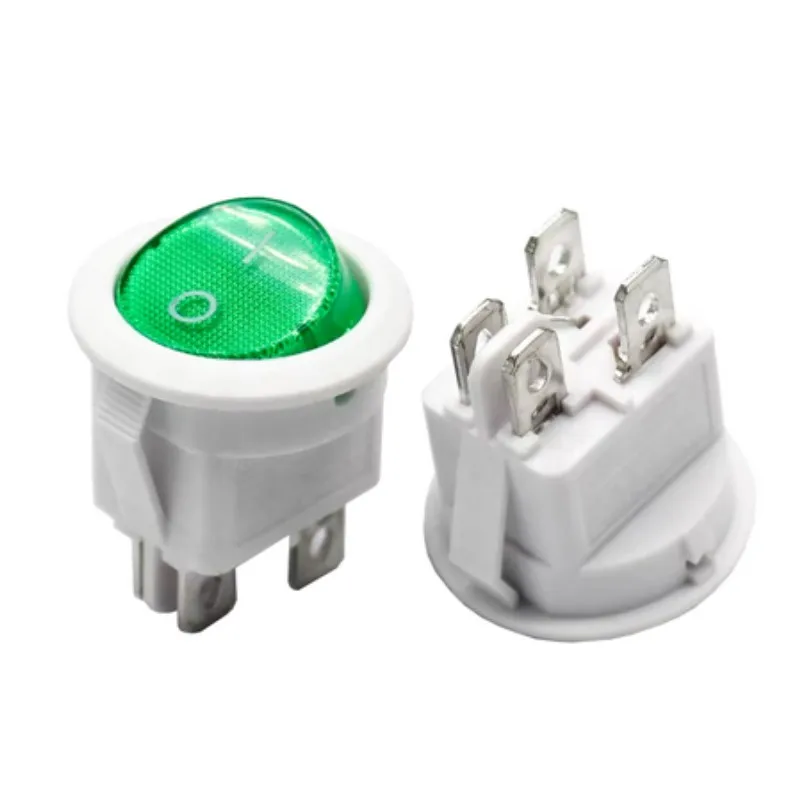 LC-RS601D 6A  Green Light 4 Pin ON OFF Round Snap In Rocker Switches