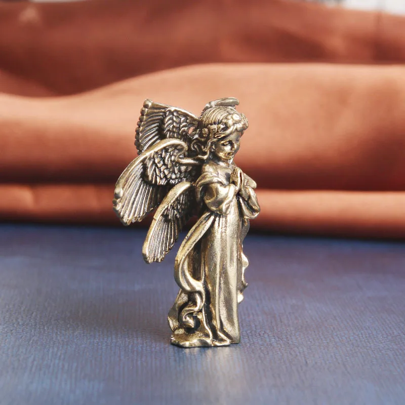 Copper Six Winged Angel God Love Cupid Statue, Small Ornament, Brass Angel Figurines, Desktop Decoration, Home Decor Accessories