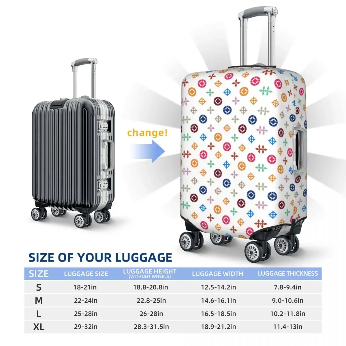 Geometric Graffiti Suitcase Cover Luxury Cruise Trip Holiday Strectch Luggage Case Protection