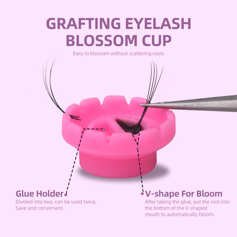 100pcs Disposable Individual Eyelash Glue Holder Pink/Clear Quick Blossom Cup Ring Eyelash Extension Adhesive Stand Makeup Tool