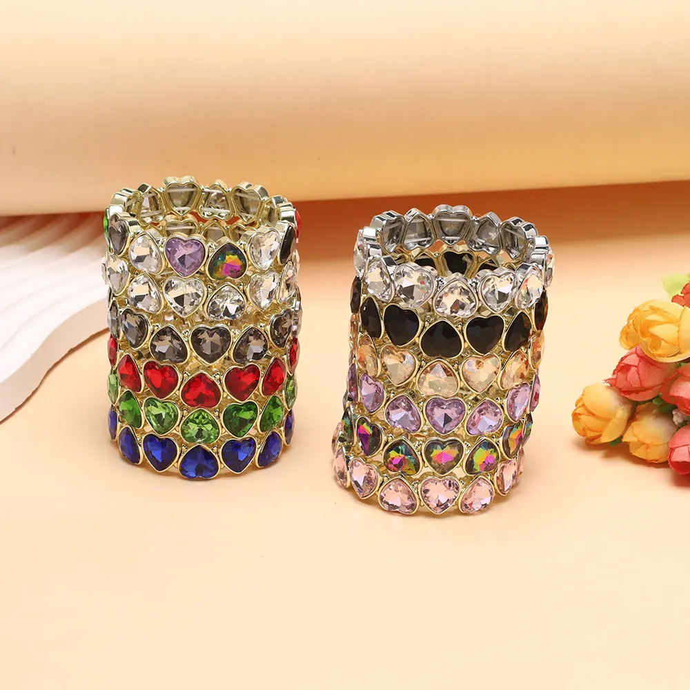 Pulsera de amor elegante a la moda, pulsera elástica de melocotón con diamantes de imitación, accesorios de joyería para mujer