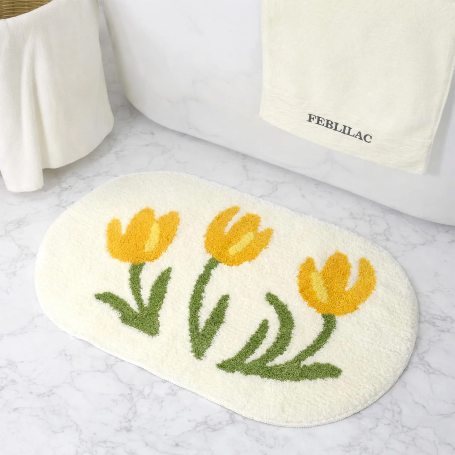 VIKAMA Oval Tulip Flower Floor Mat, Soft And Non Slip Door Mat, Bathroom Bedroom Entrance Carpet, Home Decoration