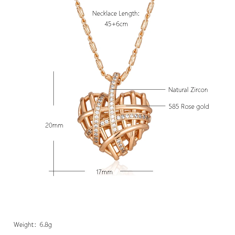 Wbmqda New Fashion Wrapped Hollow Love Shape Zircon Pendant Necklace For Women 585 Rose Gold Color Designer\'s Work 2023 Trending