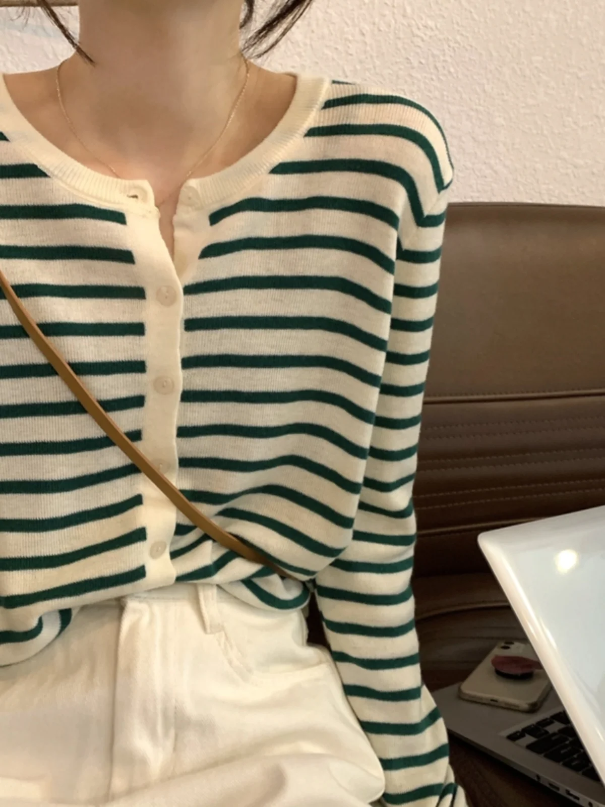 Cárdigan de punto largo a rayas Sve para mujer, ropa de abrigo elegante coreana Sle pequeña Fraance Sle primavera otoño, recién llegado