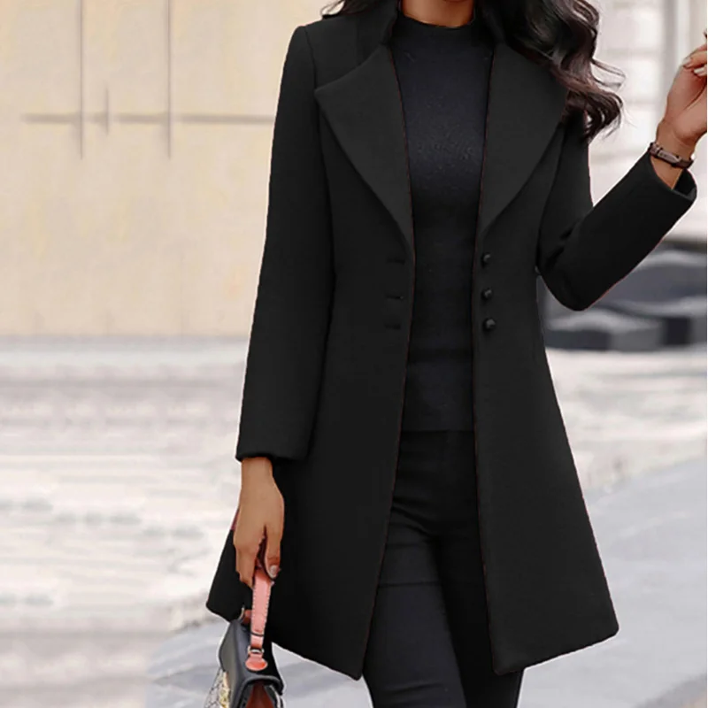 New Autumn Winter Women Fashion Pure Color Coat Warm Outwear Slim Leisure Clothing for Womens Trench Coat for Women