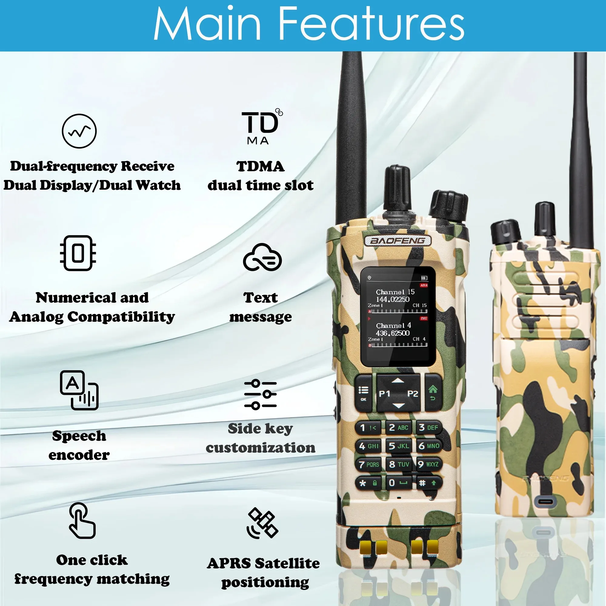 BAOFENG DM32 DMR Ham Radio 10W Long Range Walkie Talkie | Dual Band VHF/UHF | GPS & USB-C Rechargeable | Two Way Radio for Outdo