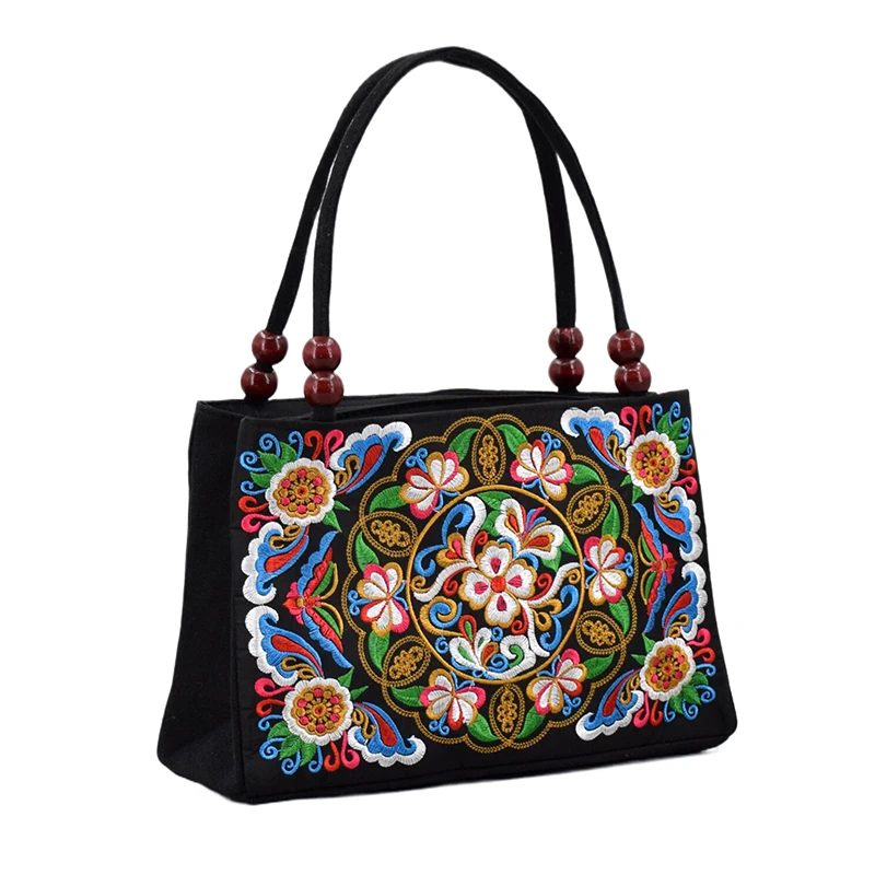 Ethnic Style Flower Embroidery Canvas Hand Bag Large Capacity Bag Coin Bag For Women