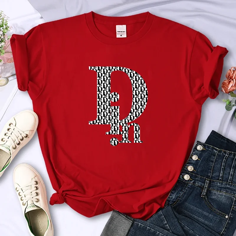 For Women\'s Luxury Brand Letter High-Quality Summer Printing T-shirt 100% Cotton Casual Oversized Y2k Personality Sleeve O-neck