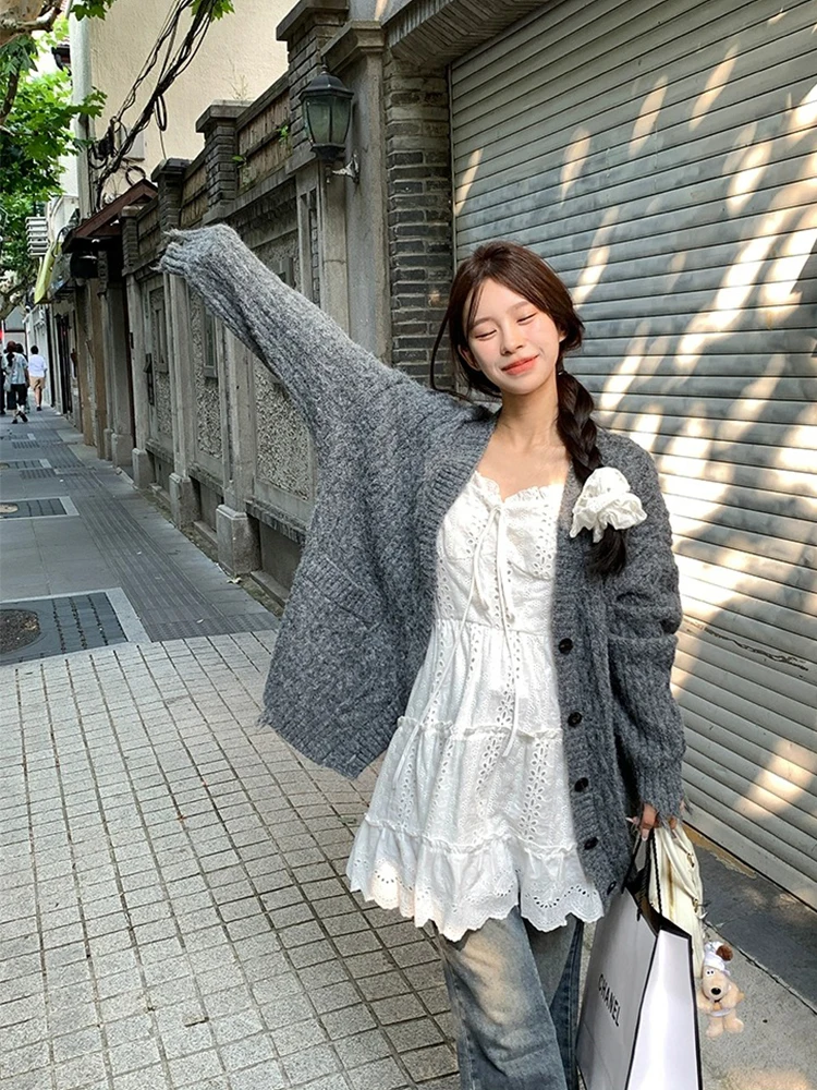 Coréen Sle A-Line Dr Lace Trim ter Ne Dr Minceur Polyvalent Blanc Brodé Imprimé Floral Maxi Dr