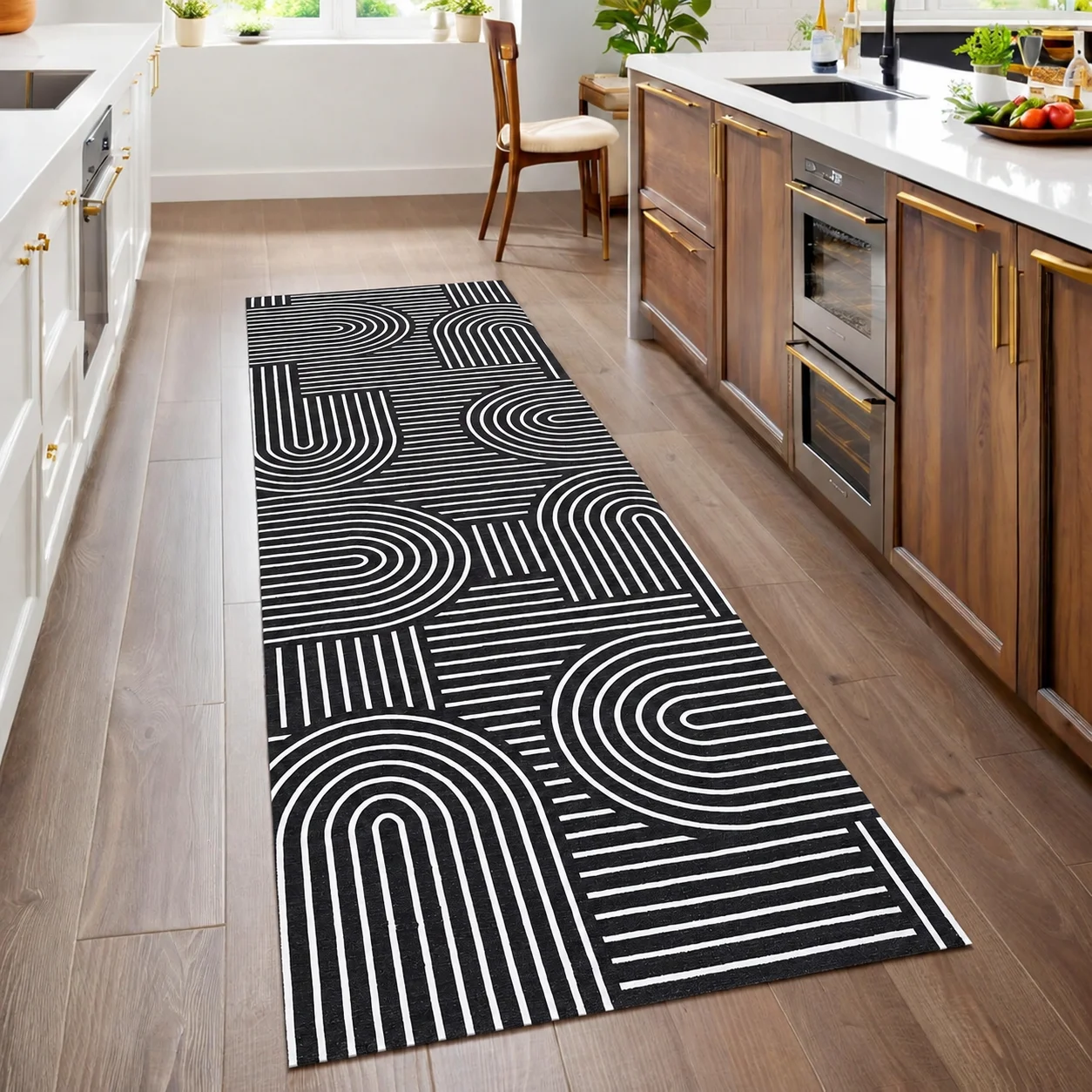 Kitchen Runner Rug Modern Geometric Line Rug Black White Floor Mat Contemporary Home Decor Hallway Carpet Kitchen Floor Decoration Stylish Entryway Runner Living Room Accent Daily Use Party Event Memorial Celebration Interior Design Gift Idea Space