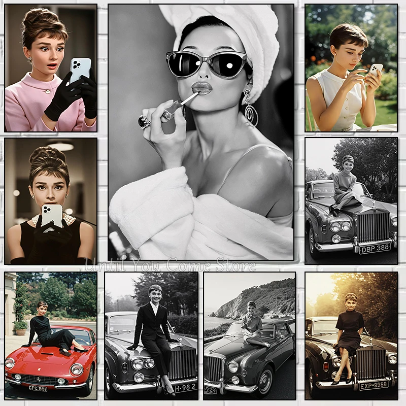 Audrey Hepburn Series Vintage Poster Print Canvas Art Pictures Home for Living Room and Bedroom  Wall Decor Frameless Painting