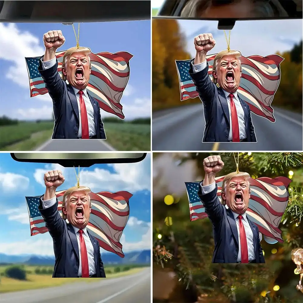 2D Cartoon President Pendant Acrylic Flat Decoration Home Pendant Champagne Christmas Decorations Christmas Balls For Tree S8P7