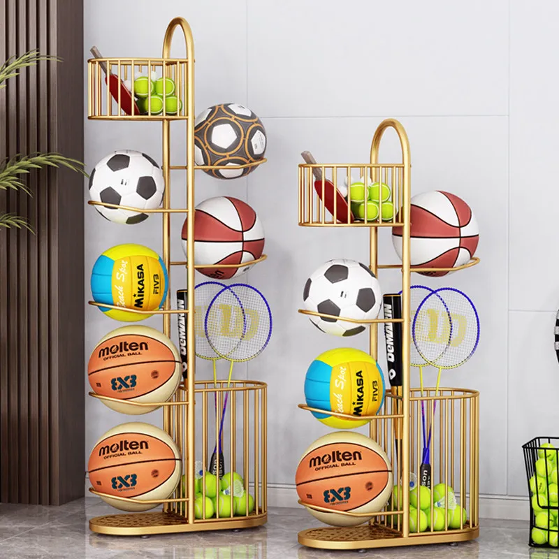 Basketball storage rack Household indoor children's football storage rack Volleyball rack Badminton storage basket Floor-to-ceil