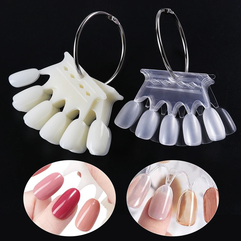 

50PCS False Tips Nail Art Display Crown Oval Fan Style Clear Nature Nail Swatch Polish Stand Tips Practice Manicure Tools KES124