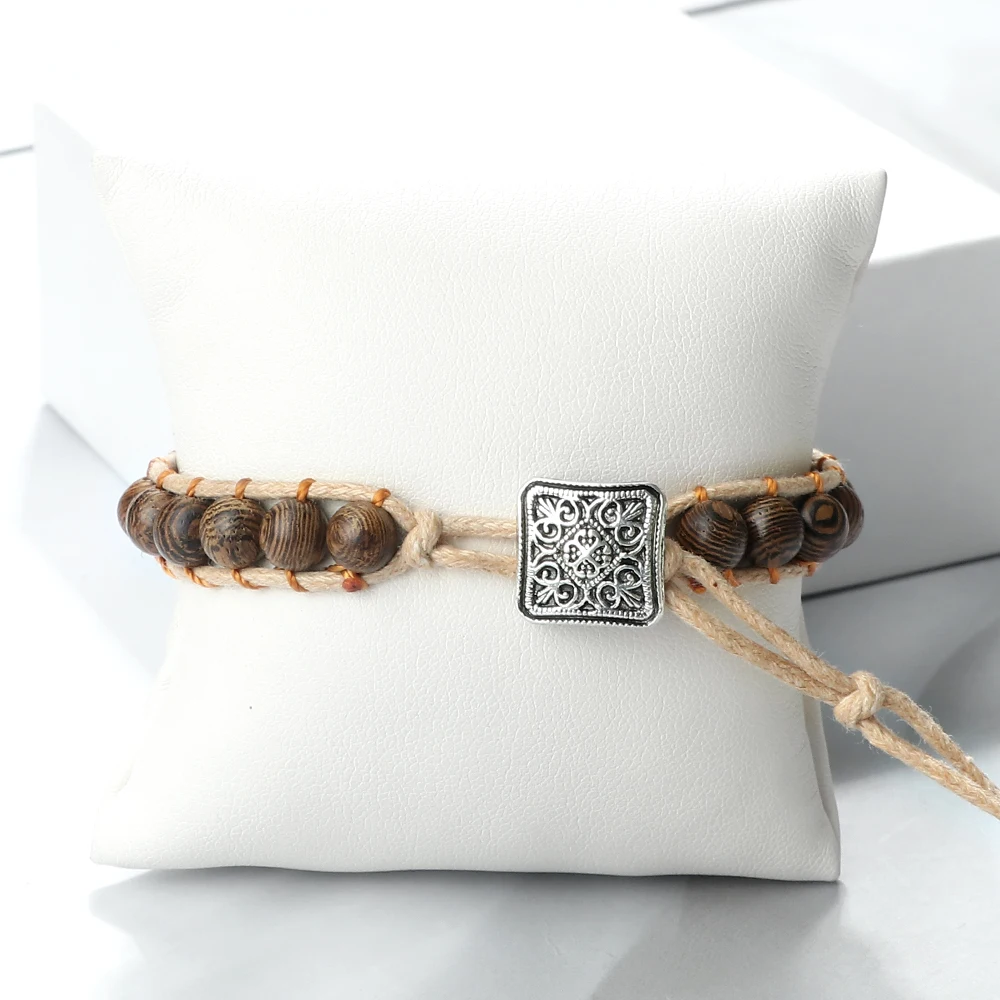 6mm Braided Rope Wood Beaded Bracelets Women Men Handmade Charm Tibetan Buddha Bangle Adjustable Yoga Meditation Fashion Jewelry