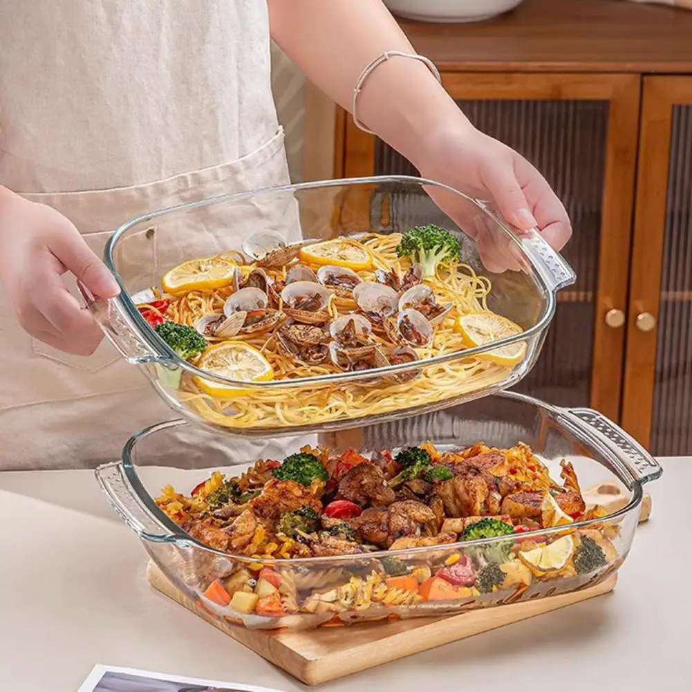 Safe Food Contact Bakeware Heat-resistant Glass Baking Dish with Handles Transparent Rectangular Cake Pan Oven-safe Brownie