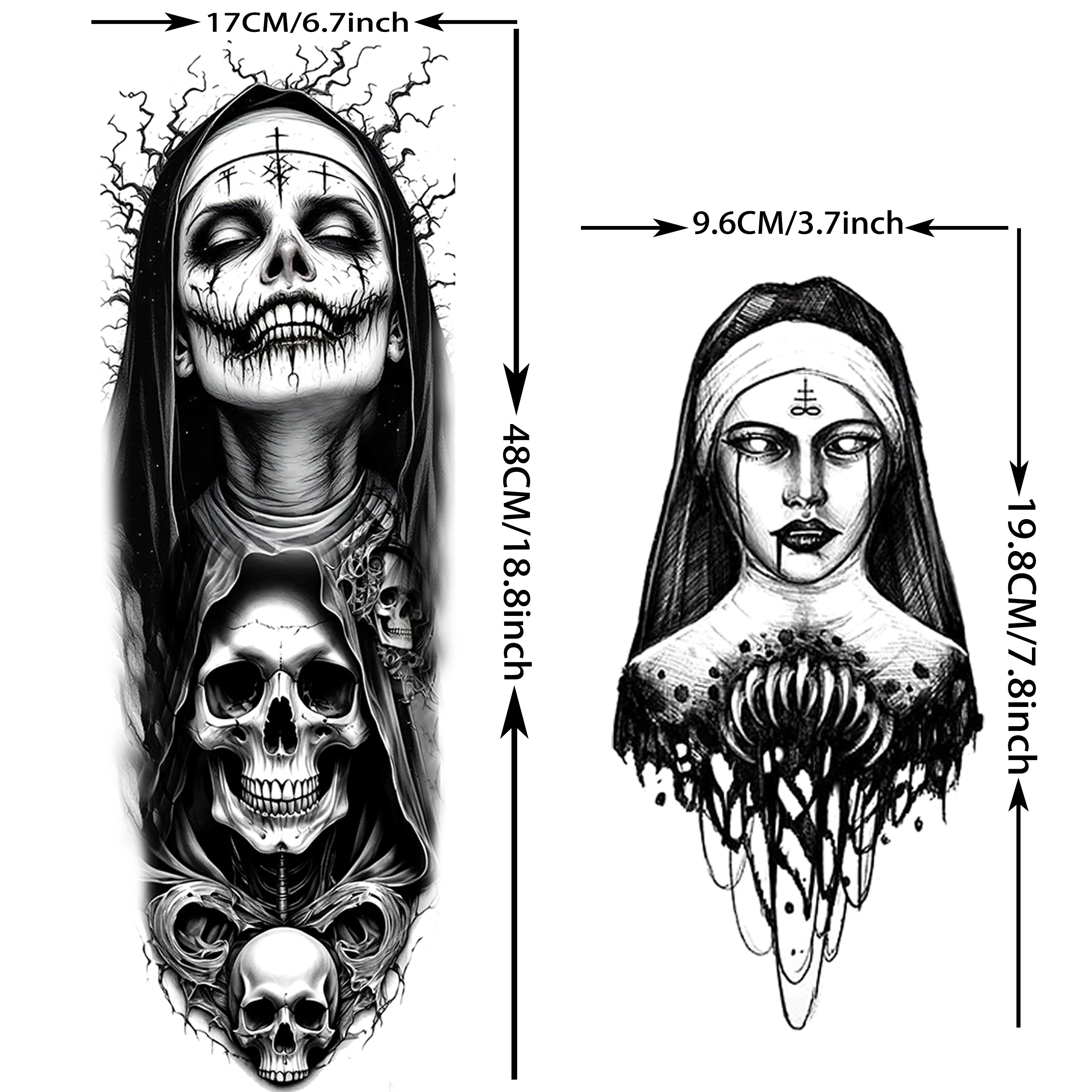 1 Lembar Tato Sementara Vampir Penyihir Jahat Lengan Penuh Halloween Tato Tengkorak Menakutkan Stiker Tato Palsu Mengerikan Tahan Air