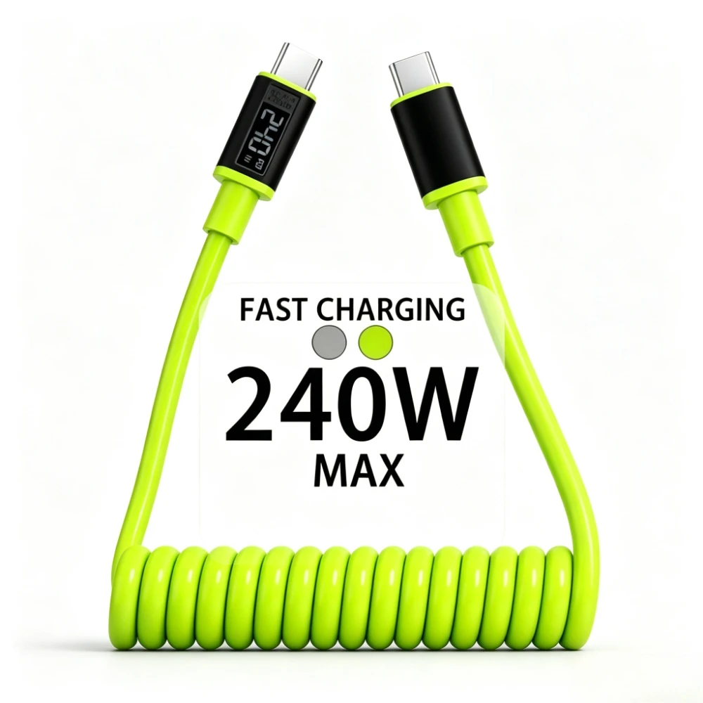 240W USB C Phone Quick Charing Spring Cable Type C To Type C Super Fast Charge Data Cord USB Car Charger Cable for iPhone Xiaomi