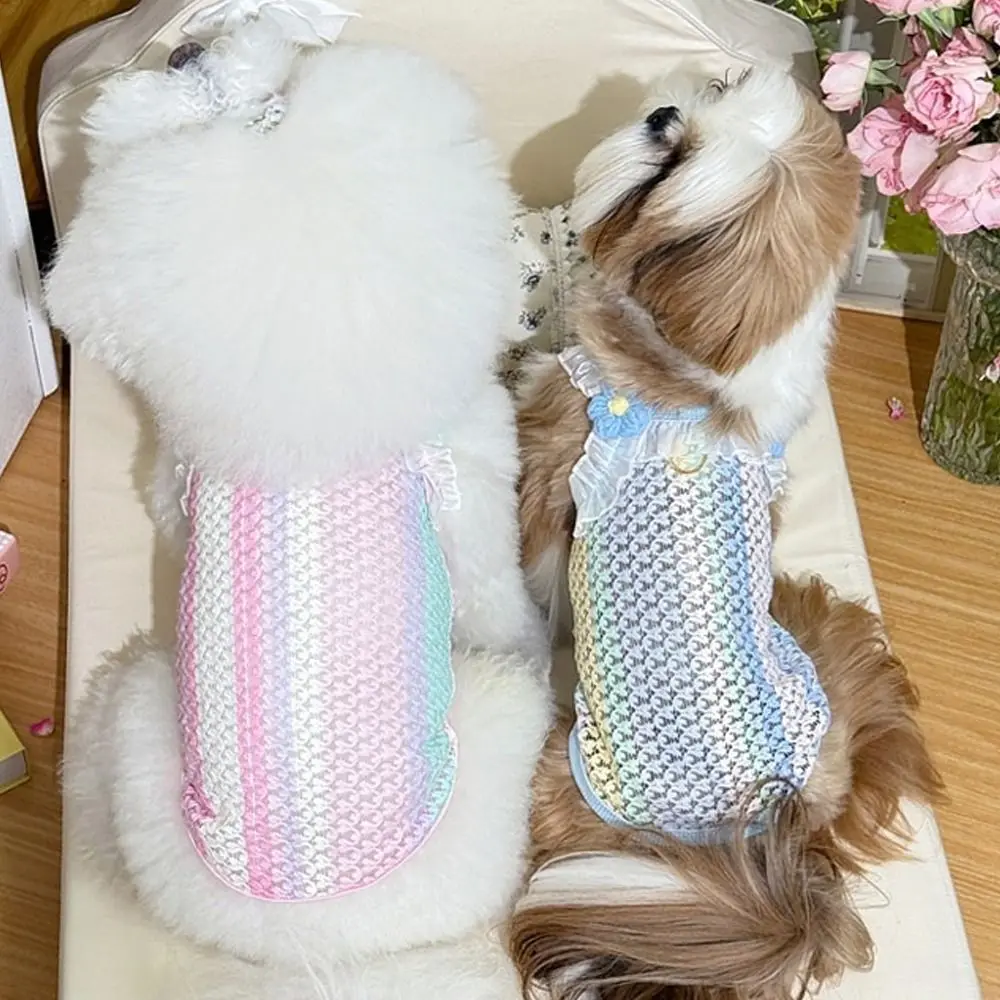 

Color Blocking Pet Dog Vest Comfortable Adjustable Straps Summer Dog Clothes Hollow Out Pattern Breathable