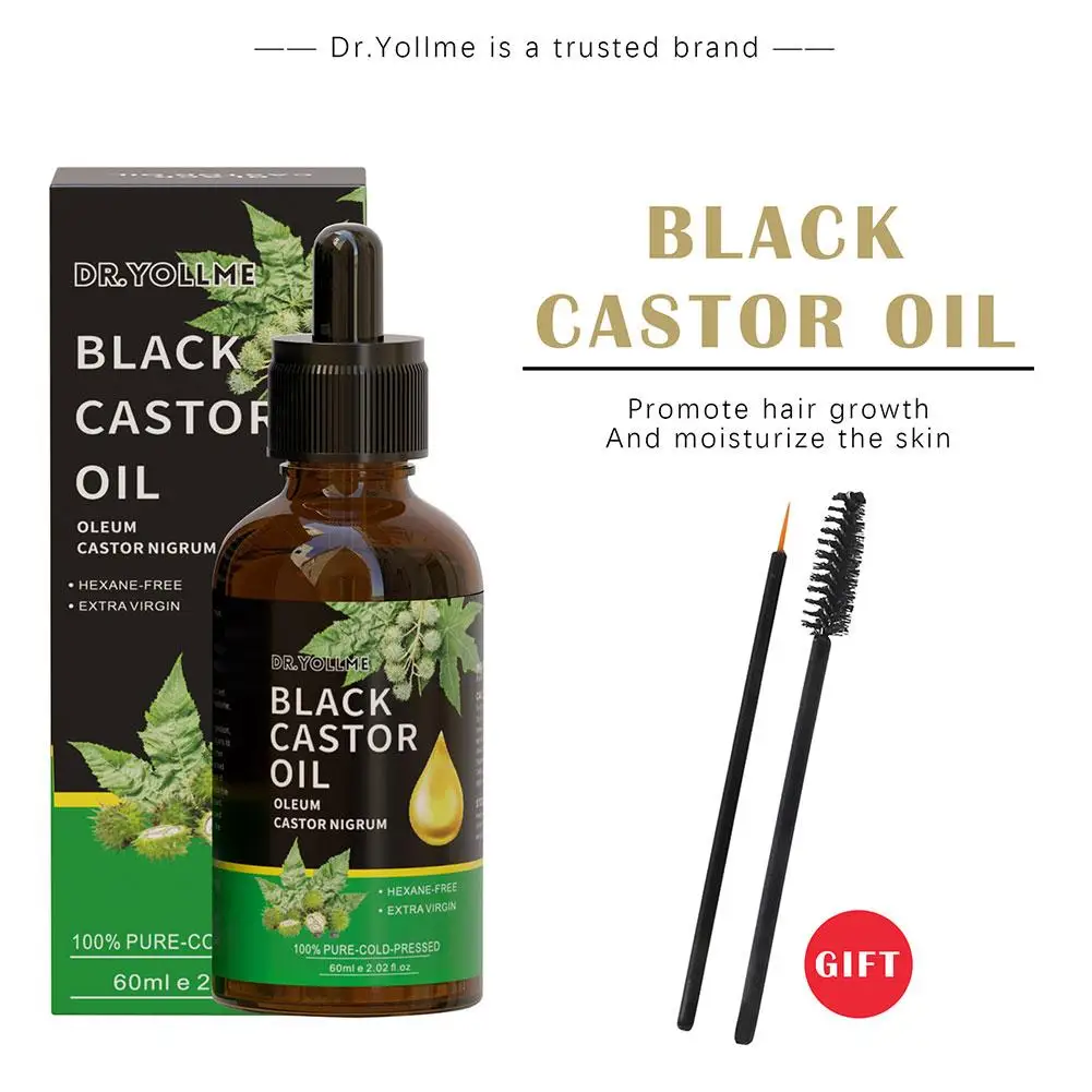 60ML Jamaica Black Castor Oil 100% Pure Hair Care Oil Skin Care Massage Essential Oil Quickly Growth Healthy Hair Eyelash Oil