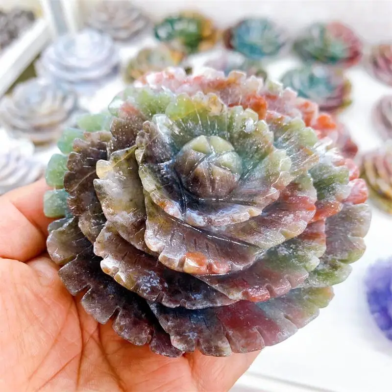 

10CM Natural Ocean Jasper Flower Stone Crystal Carving Quartz Gemstones DIY Witchcraft Home Decoration Craft 1pcs