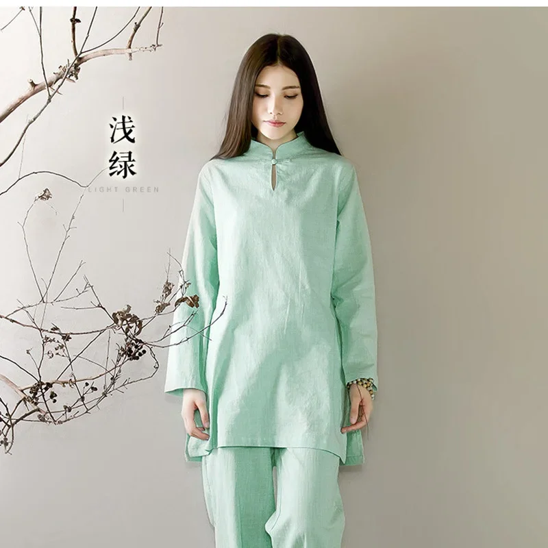 Cotton And Linen Yoga Meditation Women Long Sleeve Tai Kung Fu Clothing Morning Exercises Practice Suit