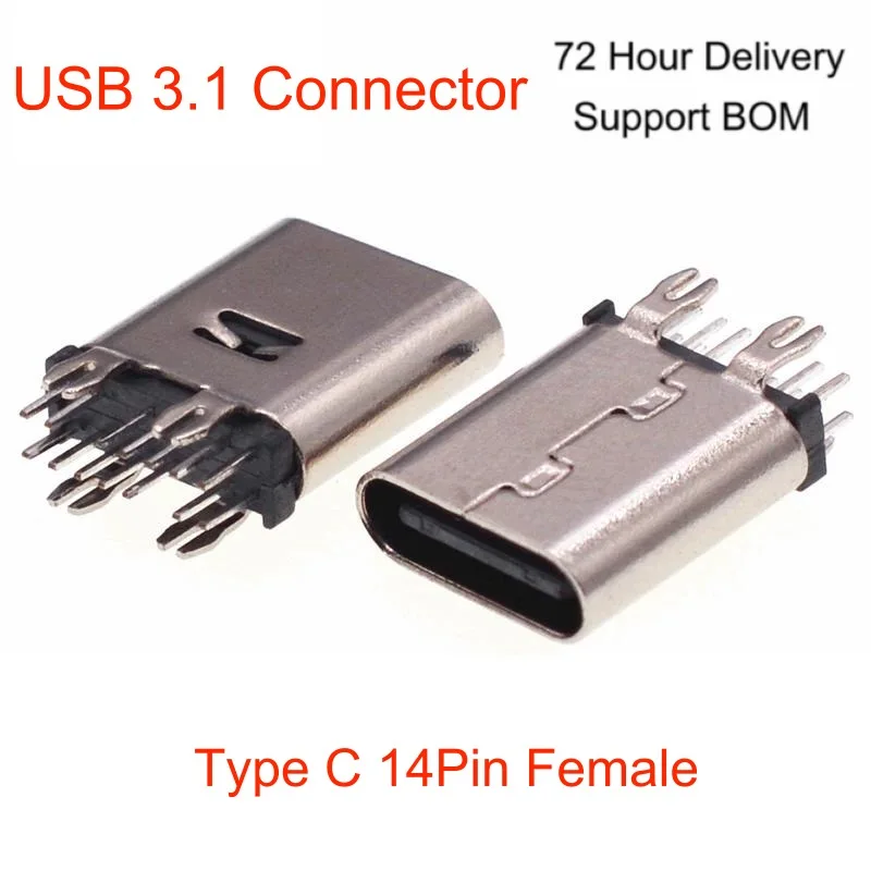 

USB 3.1 Connector Type C 14PIN Female Socket Vertical Harpoon Foot 3A High Current Fast Charging For Electric Toys, Small Fans