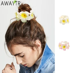 AWAYTR Artificial Plumeria Headbands High Elastic Cotton Rope Ponytail For Women Hair Ties Holders Rubber Band Korean Headdress