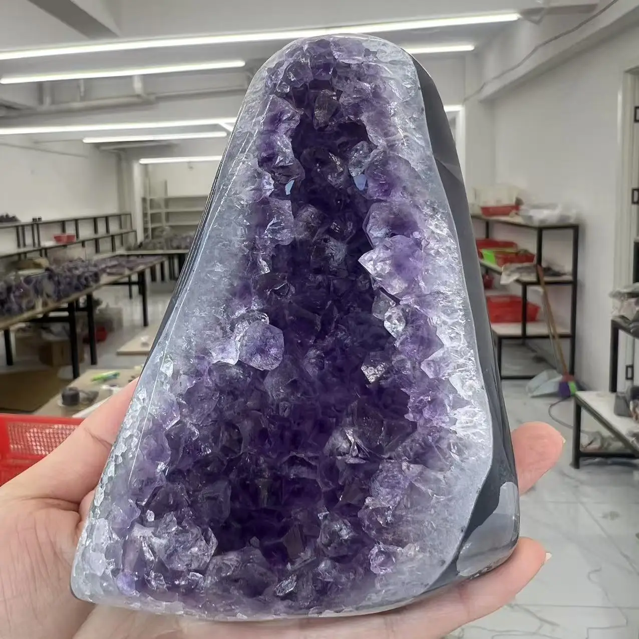 962g 10.4cm Natural Uruguay Dream Amethyst Quartz Crystal Cluster stand