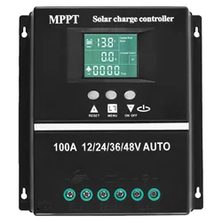 100A Solar Charge Controller 12/24/36/48V MPPT LCD Solar Battery Regulator with Double USB Charging Port 7 Modes for Charging