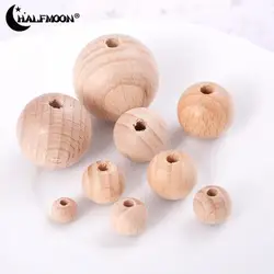 20-60Pcs Beech Ball Wood Spacer Beads 8-30mm Round Wooden Loose Beads For Charm Bracelet Baby Safe Teether Pacifier Chain