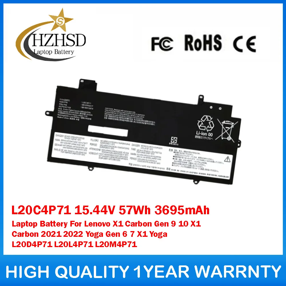 

L20C4P71 15.44V 57Wh 3695mAh Laptop Battery For Lenovo X1 Carbon Gen 9 10 X1 Carbon 2021 2022 Yoga Gen 6 7 X1 Yoga L20D4P71